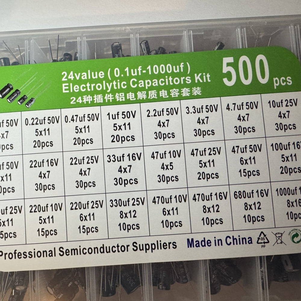 500-Piece Electrolytic Capacitor Kit
