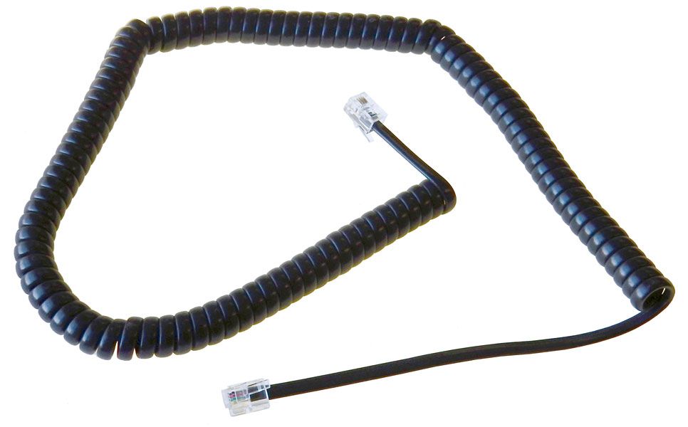 12' COILED HANDSET CORD, RJ22(4P4C) BLACK