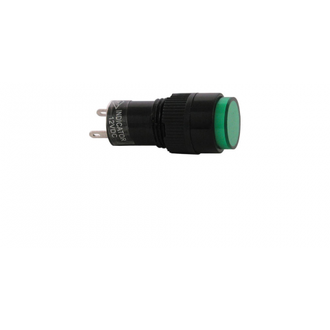 12 VDC INDICATOR, GREEN 12MM ROUND