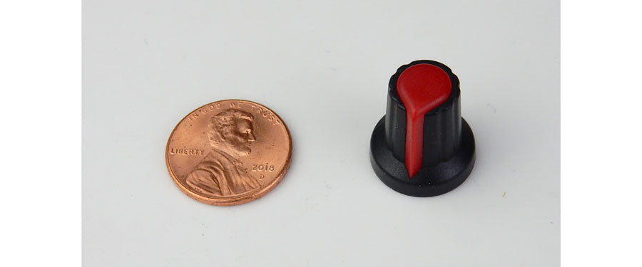 POINTER KNOB FOR 6MM KNURLED SHAFT, RED FACE