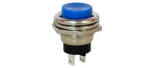 SPST PUSHBUTTON, N.O. CHROME BEZEL, BLUE BUTTON