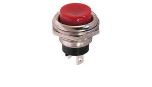 SPST PUSHBUTTON, N.O., CHROME BEZEL, RED BUTTON