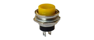 SPST PUSHBUTTON, N.O. CHROME BEZEL, YELLOW BUTTON