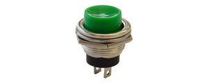 SPST PUSHBUTTON, N.O. CHROME BEZEL, GREEN BUTTON